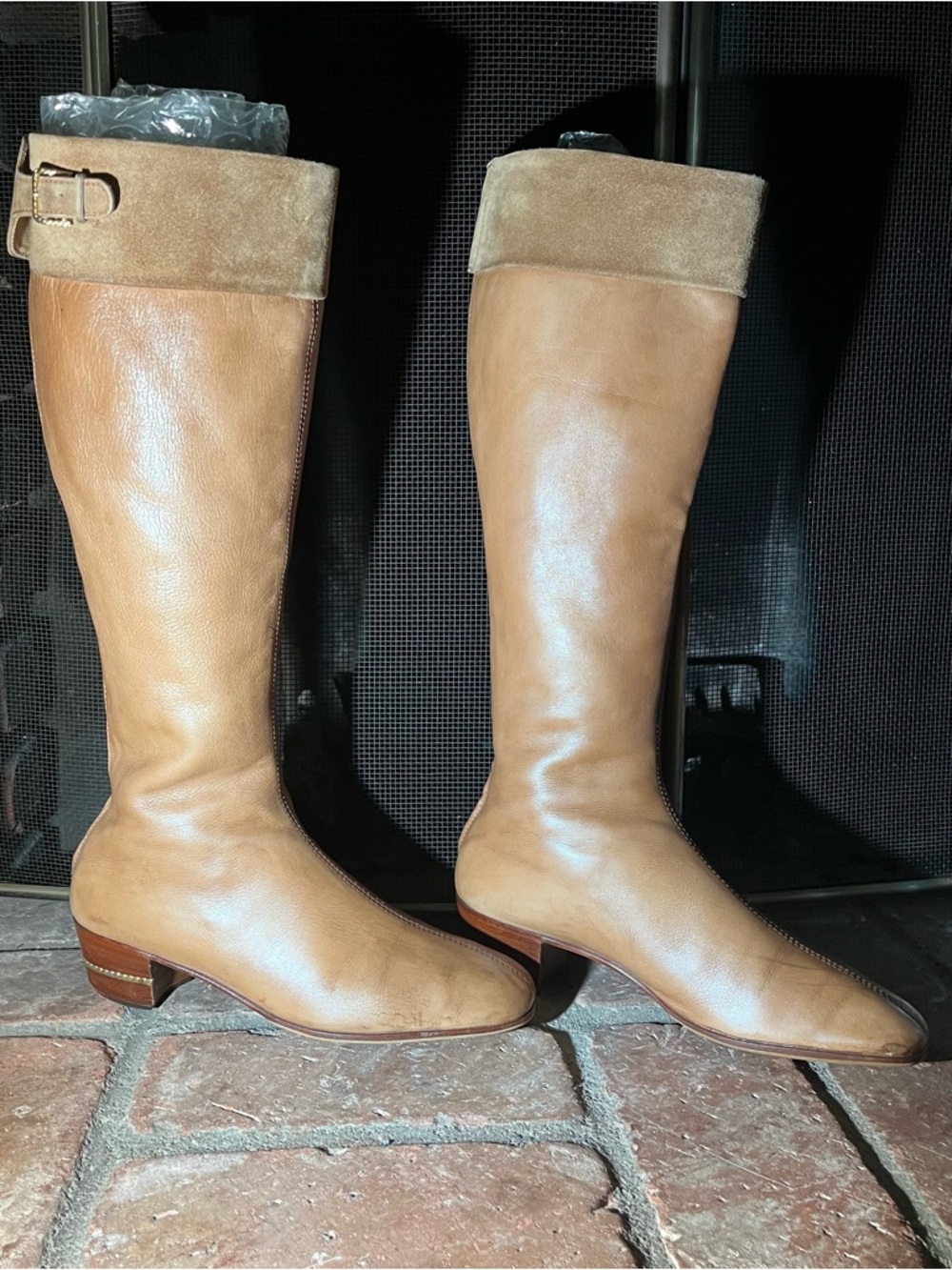 Vintage Gucci Tan Leather Knee High Boots Horsebit Suede Trim Low Heel
SZ 38